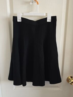 Black Ribbed A-Line Skirt